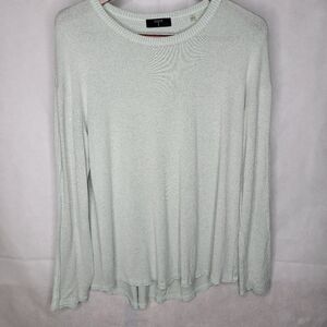 Tahari Top Pastel Muted Green Long Sleeve Pullover Mixed Textures Raw Seams L